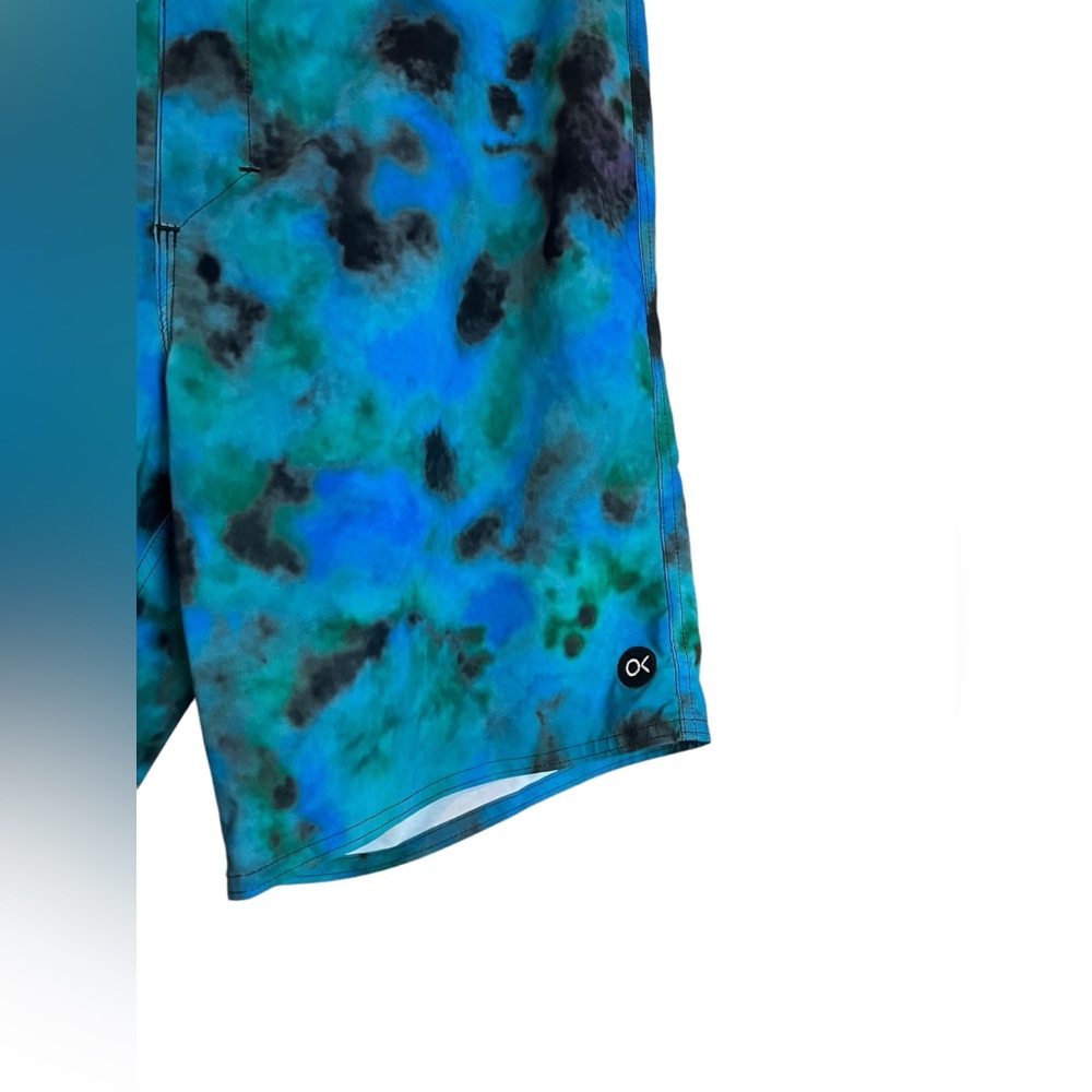 Outerknown Shorts 33 Blue Green Tie Dye Board Drawstring Swimming Trunks - Picture 6 of 7